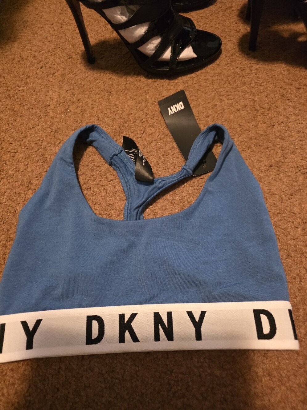 NWT-DKNY  Blue Sports Bra with Logo Band - Picture 6 of 16